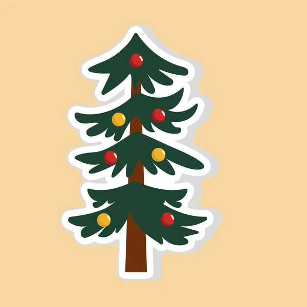 Isolated Cute Cartoon Style Christmas Tree Decorated Bauble Flat Style — Stockvektor