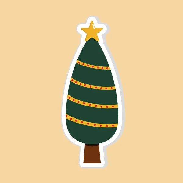 Illustration Sticker Style Christmas Tree Icon Green Color Flat Style — Wektor stockowy