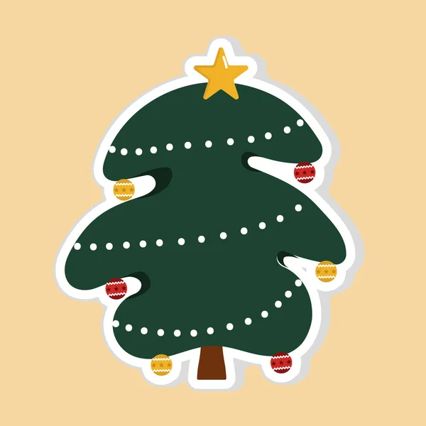 Isolated Cute Cartoon Style Christmas Tree Decorated Bauble Flat Style — Stok Vektör