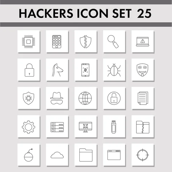 Set Hacker Square Icons Black Outline — Stock vektor