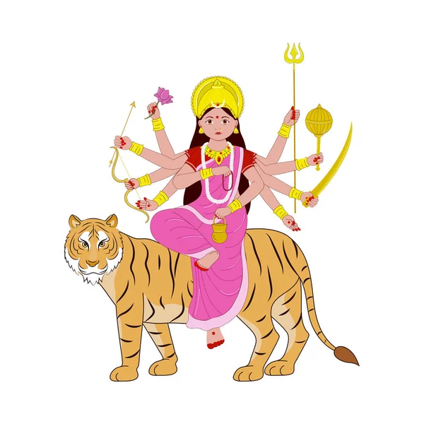 Indian Goddess Chandraghanta Sculpture White Background — Vector de stock