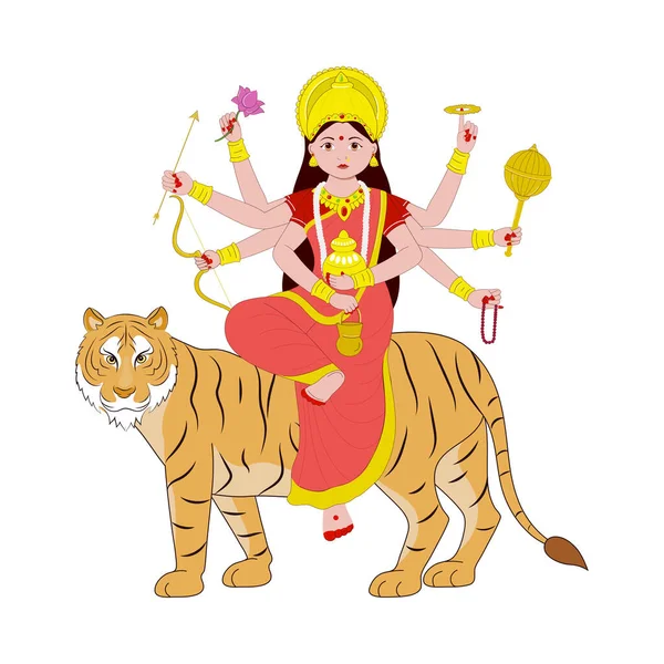 Statue Indian Goddess Kushmanda White Background — Image vectorielle