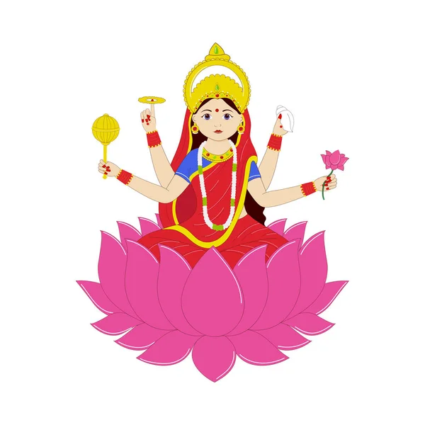 Indian Goddess Siddhidatri Sculpture White Background — Stockvector