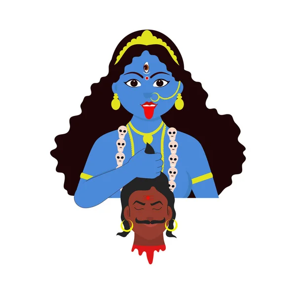Hindu Mythology Goddess Kali Holding Demon Head White Background — Vetor de Stock