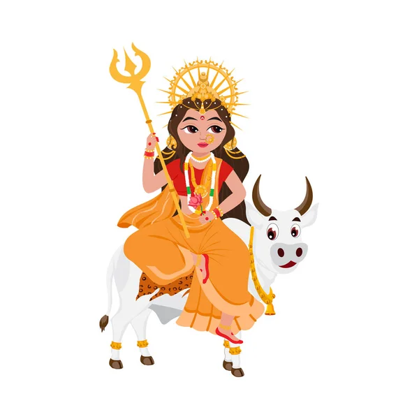 Statue Indian Goddess Shailputri White Background — 스톡 벡터