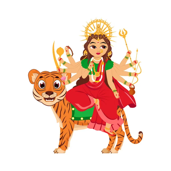 Indian Goddess Chandraghanta Sculpture White Background — Vector de stock