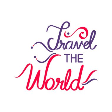 Red And Purple Calligraphy Travel The World Font Text Over White Background.