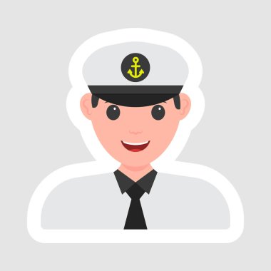 Sticker Style Male Navy Character On Gray Background.