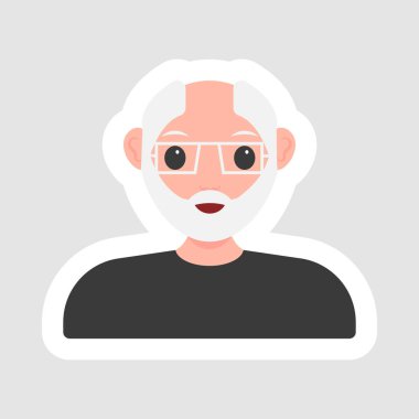 Sticker Style Old Man Character On Gray Background.