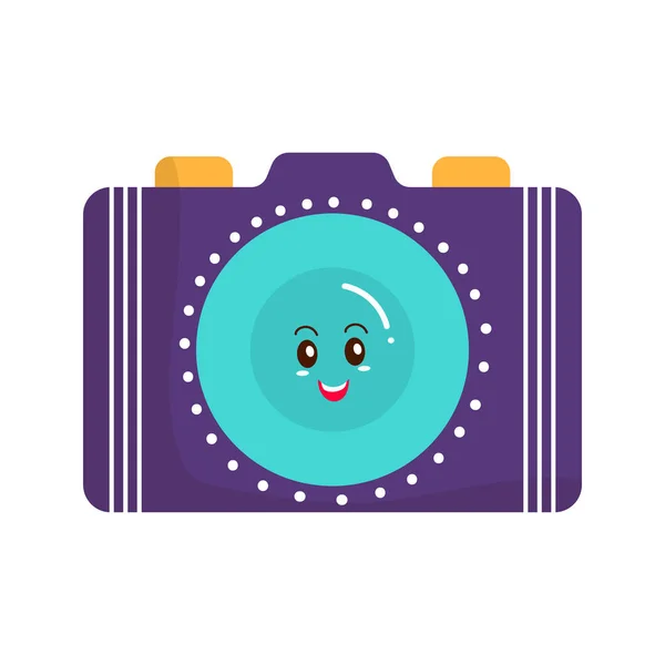 Cute Funny Cartoon Purple Camera Character White Background — Vettoriale Stock