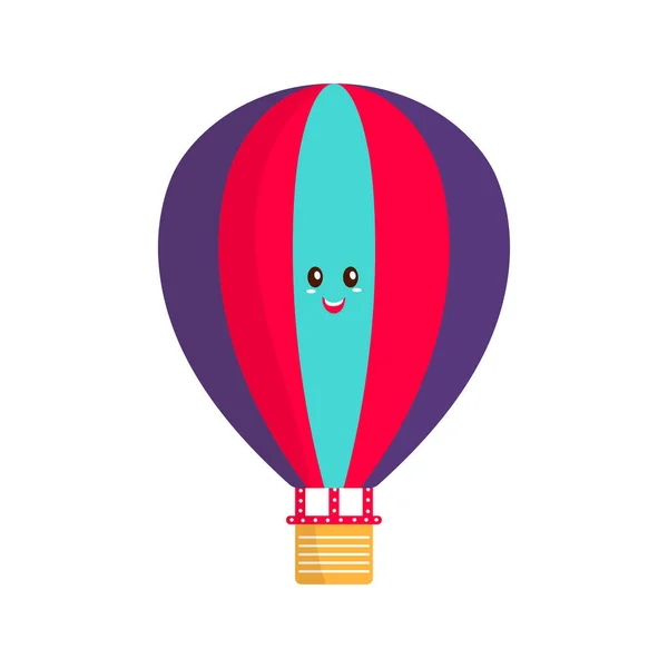 Happy Face Hot Air Balloon Cartoon Blue Red Illustration White — Archivo Imágenes Vectoriales