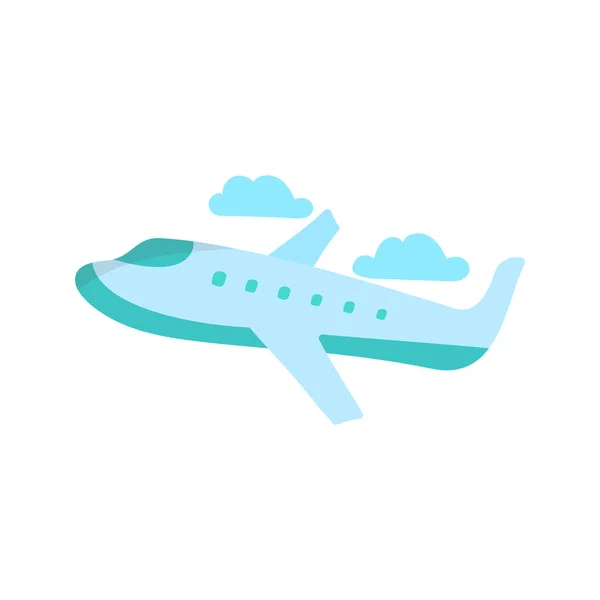 Flat Illustration Blue Airplane Cloud White Background — Stock Vector