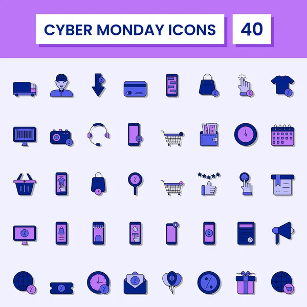 Blue Purple Color Set Cyber Monday Icon Symbol —  Vetores de Stock