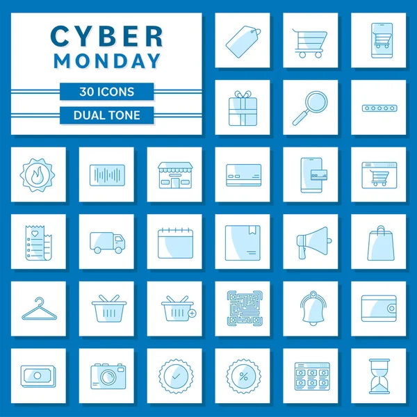 Cyber Monday Dual Tone Icon Set Blue White Square Background — Stockvector