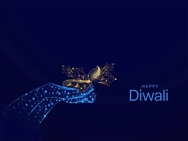 Happy Diwali Celebration Concept Human Hands Holding Lit Oil Lamp — Stockvector