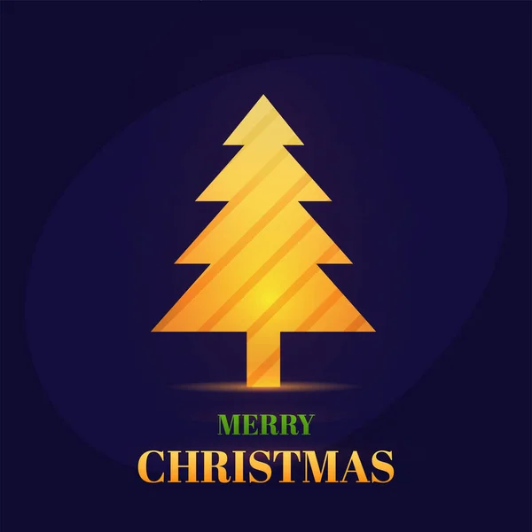 Merry Christmas Font Golden Xmas Tree Blue Background — Stock vektor