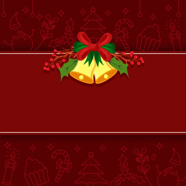 Red Christmas Element Pattern Background Bow Ribbon Jingle Bell Berries — Stockový vektor