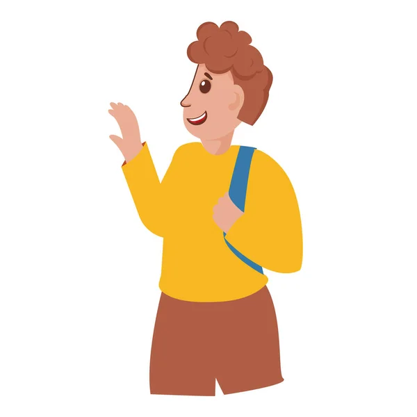 Cheerful Student Boy Holding Backpack White Background — Image vectorielle