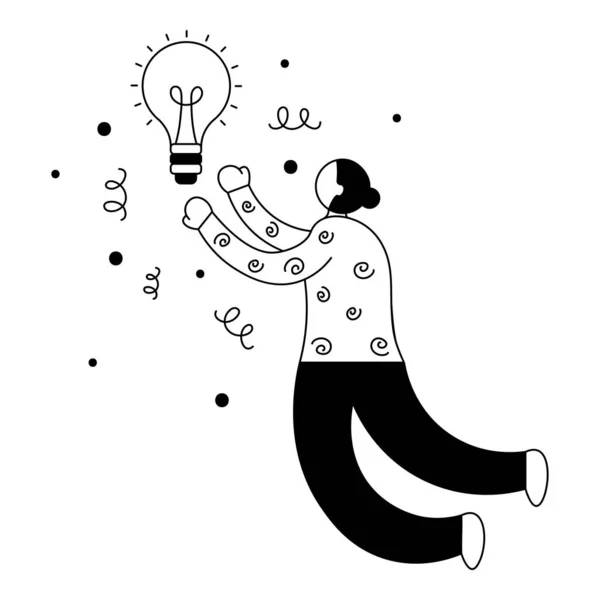 Lineart Illustration Woman Trying Catch Idea Bulb Business Concept — Stock Vector