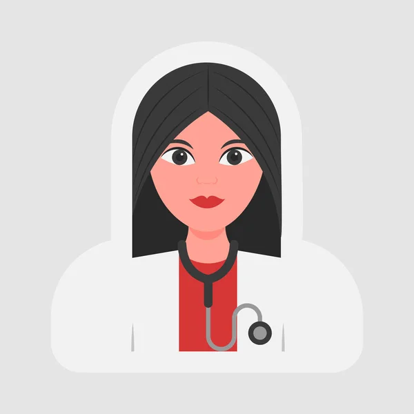 Sticker Style Female Doctor Character Gray Background —  Vetores de Stock