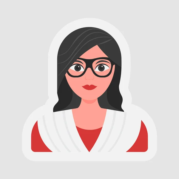 Sticker Style Beautiful Young Girl Wearing Eyeglasses Gray Background — Vetor de Stock