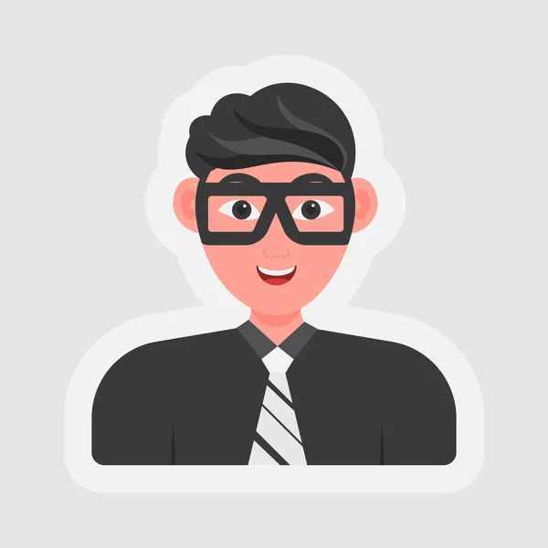 Sticker Style Businessman Manager Character Gray Background — Stockvector