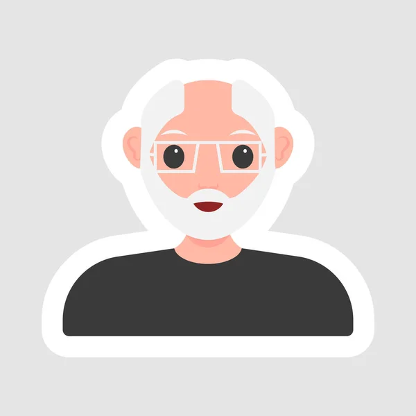 Sticker Style Old Man Character Gray Background — Vetor de Stock