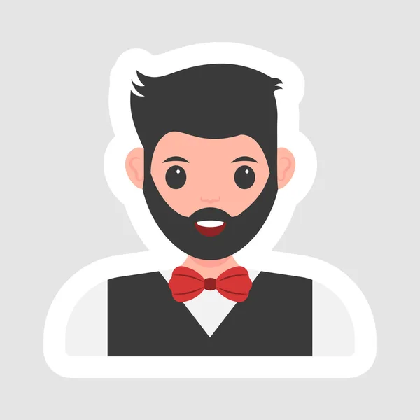 Sticker Style Groom Character Gray Background — Vetor de Stock