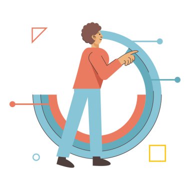 Business or Educational infographics concept with businessman explaining the stretegy through the graphs. 