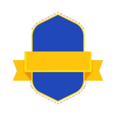 Blank Ribbon With Shield Frame Yellow And Blue Illustration Over White Background.