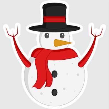 Sticker Style Colorful Snowman Icon.
