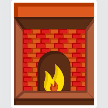 Sticker Style Colorful Decorative Fireplace Icon In Flat Style.