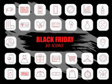 Black And Red Lineal Style Black Friday Celebration Icon On Dark Grey Brushstroke Background.