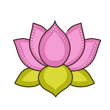 Flat Illustration Of Blooming Pink Lotus Flower On White Background.