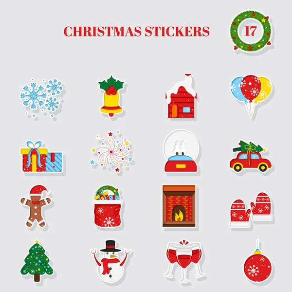 Isolated Christmas Stickers Set White Background — Stok Vektör