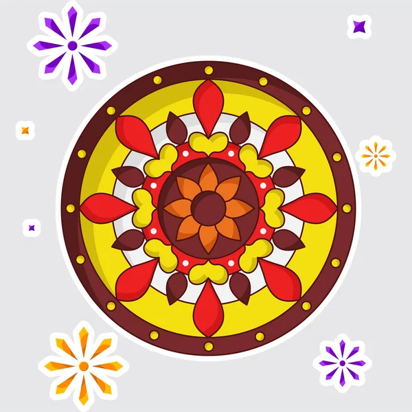 Sticker Style Colorful Mandala Agaisnt Stars Grey Background — Archivo Imágenes Vectoriales