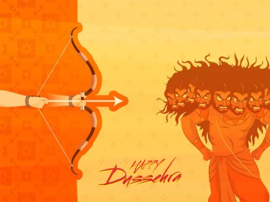 Happy Dussehra Celebration Background With Hindu Mythology Lord Rama Killing Demon Ravana Illustration.