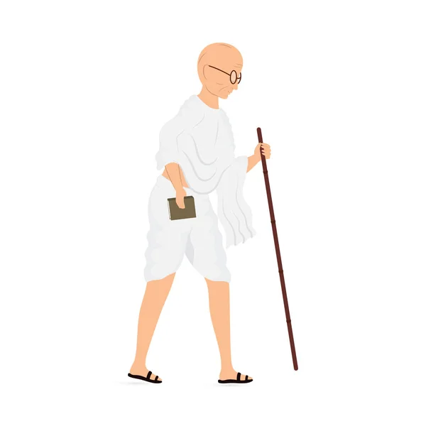 Side View Mahatma Gandhi Bapu Standing Stick White Background — ストックベクタ