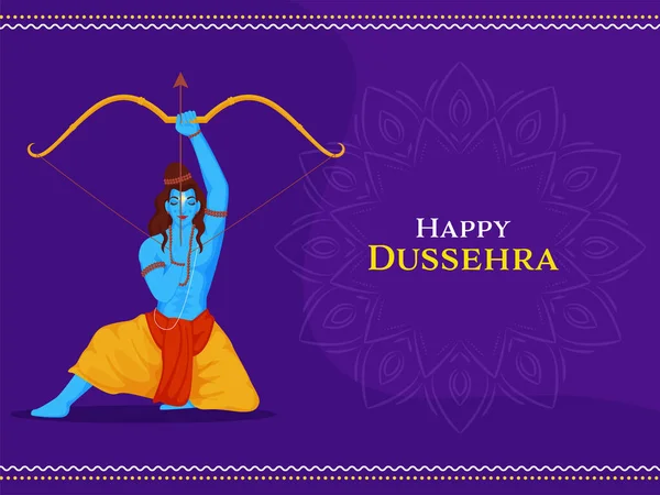 Happy Dussehra Celebration Concept With Hindu Mythology Lord Rama Taking An Aim On Purple Mandala Background.