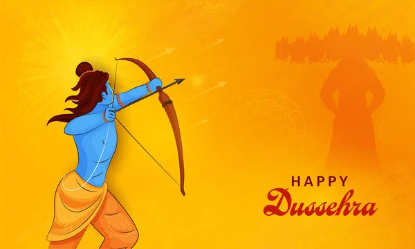 Happy Dussehra Celebration Concept Lord Rama Killing Demon Ravana Orange — Stok Vektör
