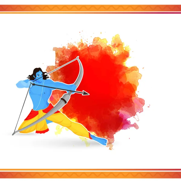 Sticker Style Hindu Mythological Lord Rama Taking Aim Red Watercolor — Vector de stock
