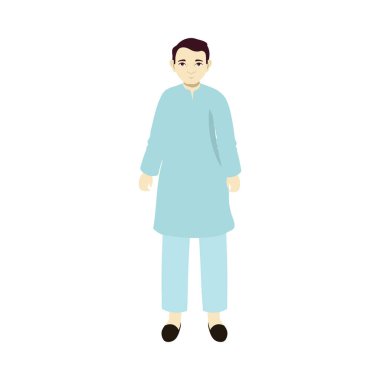 Portrait Of Indian Man Wearing Blue Kurta Pajama In Standing Pose.