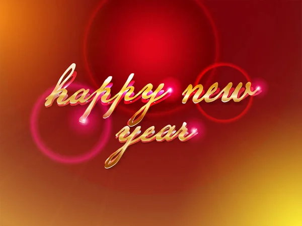 Golden Happy New Year Lettering Red Yellow Shiny Background — Stockvector