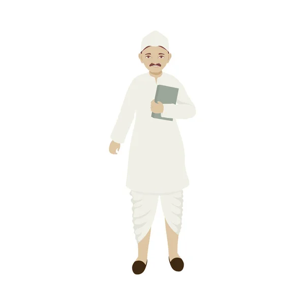 Portrait Indian Man Holding Book Dhoti Kurta White Background — Stockvector