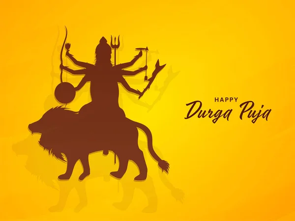 Happy Durga Puja Celebration Poster Design Silhouette Goddess Durga Maa — Stock Vector