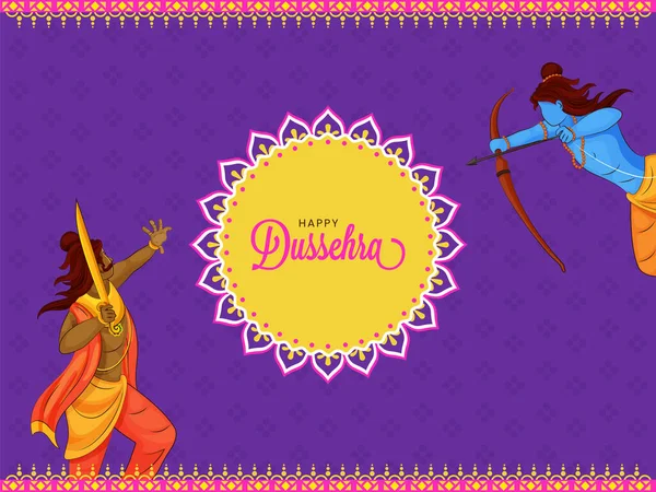 Happy Dussehra Celebration Poster Design Battle Lord Rama Demon Ravana — Stockvector