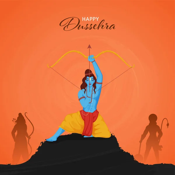 Happy Dussehra Celebration Poster Design Hindu Mythology Lord Rama Taking — стоковый вектор
