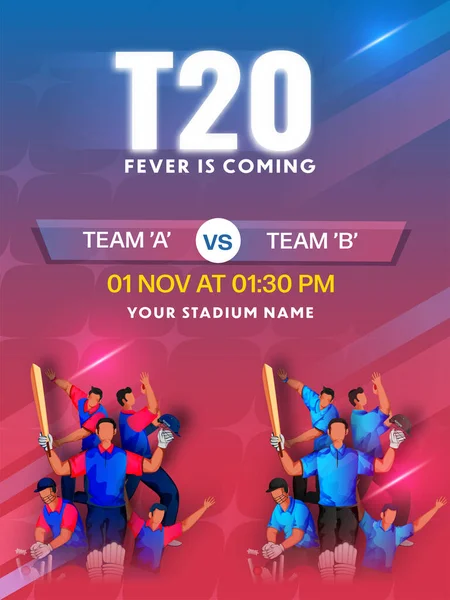 T20 Fever Coming Flyer Design Participating Cricket Player Team England — ストックベクタ