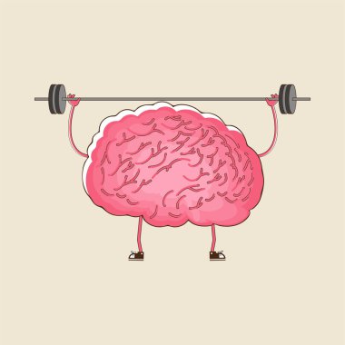 Human Brain Holding Barbell, Mental Health Concept.