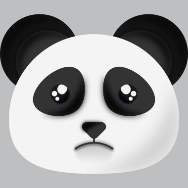 Sad Panda Animal Cartoon Face Over Grey Background.